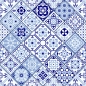 Preview: Glastür Folie Blaue Patchwork Fliesen