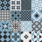 Preview: Glastür Folie Blaue Retro Patchwork