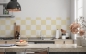 Preview: Küchenrückwand Beige Weiß Quadrat Karo