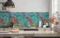 Preview: Küchenrückwand Mint Blüten Vogel