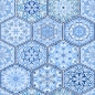 Preview: Spritzschutz Blaue Hexagon Patchwork
