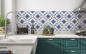 Preview: Küchenrückwand Blau Rosa Ornament