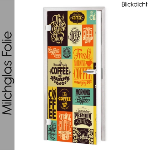 glastür folie blickdicht Retro Kaffee Design Maßanfertigung