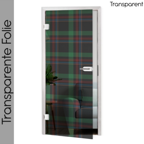 Glastür Folie Grün Roter Tartan nach Maß