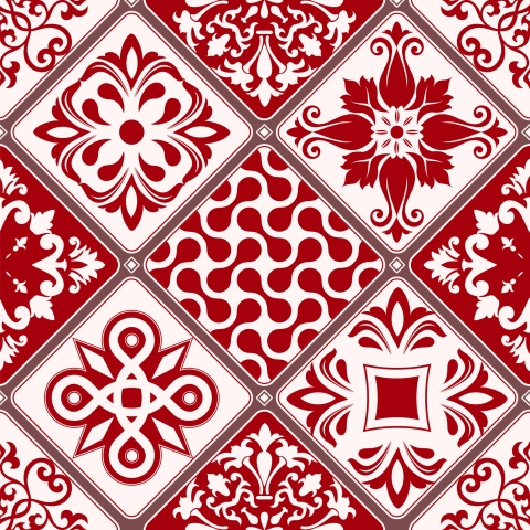 Glastür Folie Red Patchwork Tiles