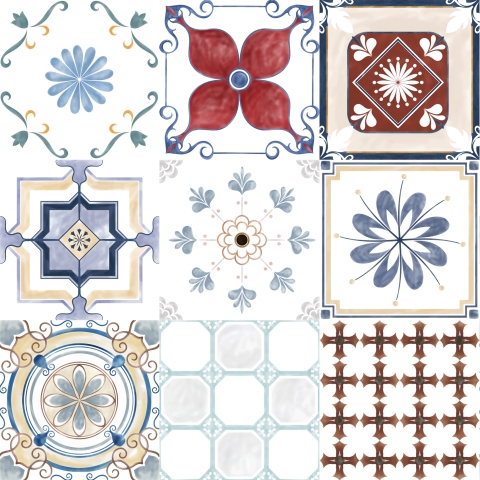 Glastür Folie Damascus Tiles