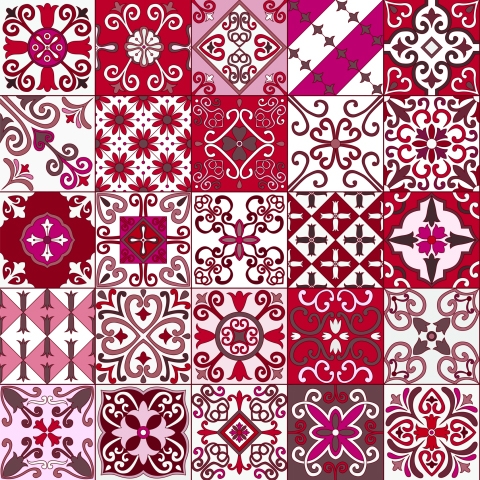 Glastür Folie Rot Patchwork