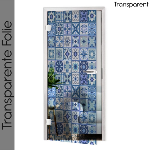 Glastür Folie Vintage Patchwork Blue Maßanfertigung