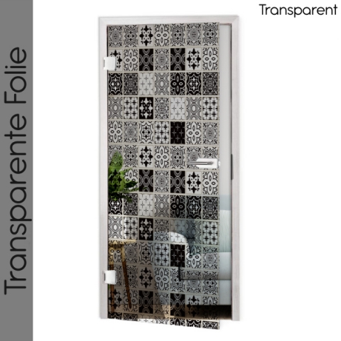 Glastür Folie Black White Talavera Tile Maßanfertigung