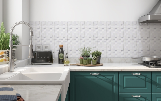 Küchenrückwand 3D Weiß Mosaik