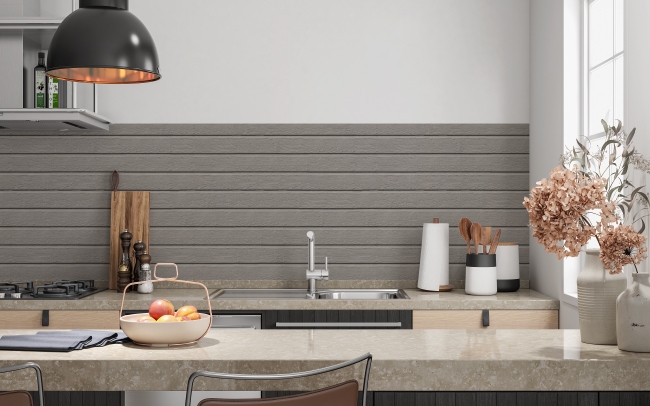 Küchenrückwand Holzbalken in Grau