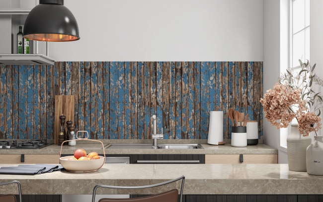 Küchenrückwand Blaues Vintage Holz