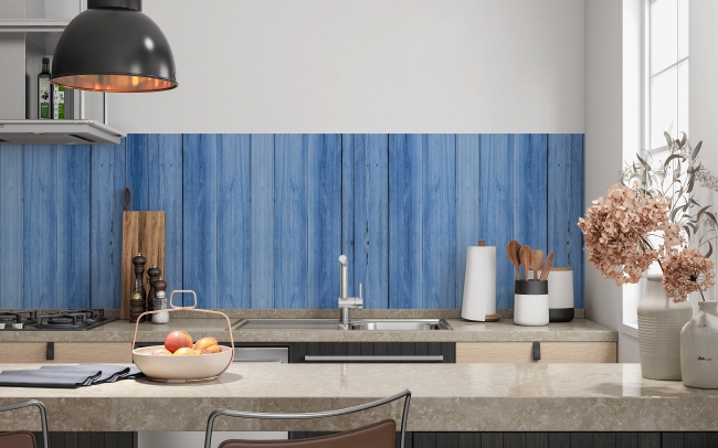 Küchenrückwand Blaue Holzbalken