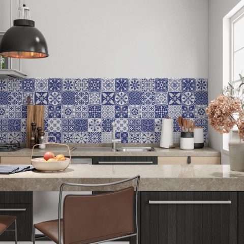 Küchenrückwand Blau Weiß Patchwork