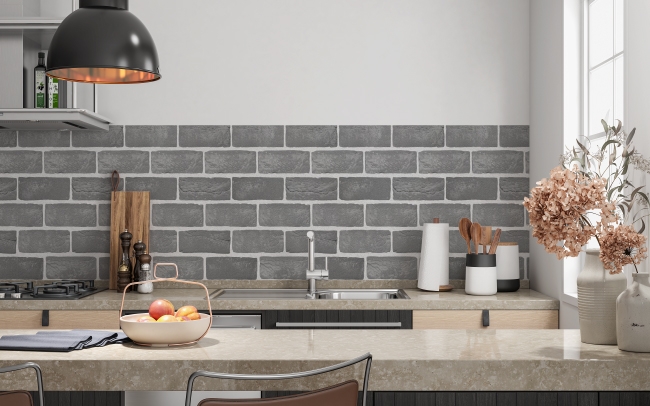 Spritzschutz Küche Ziegelsteinwand Grau