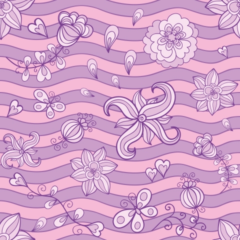 Küchenrückwand Lila Pink Doodle Blumen
