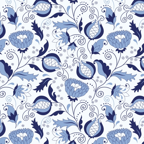 Küchenrückwand Blau Blumen Kunst