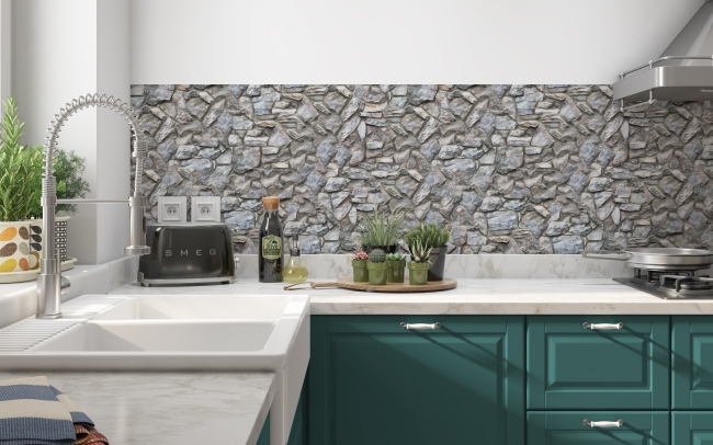 Küchenrückwand Basalt Steinmauer