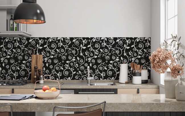 Küchenrückwand Schwarz Weiß Blüten