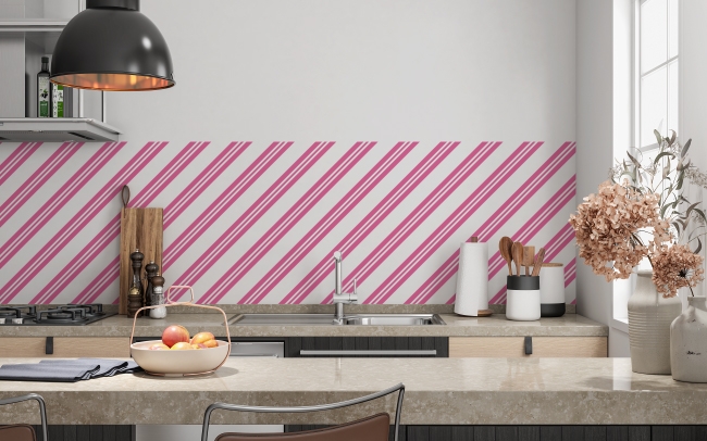 Küchenrückwand Diagonale Streifen Pink