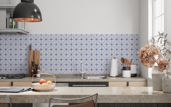 Küchenrückwand Blaue Mosaik Karos