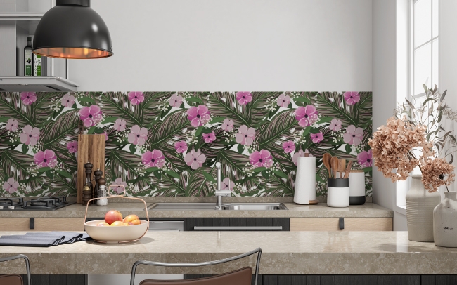 Küchenrückwand Tropische Blatt Blüten