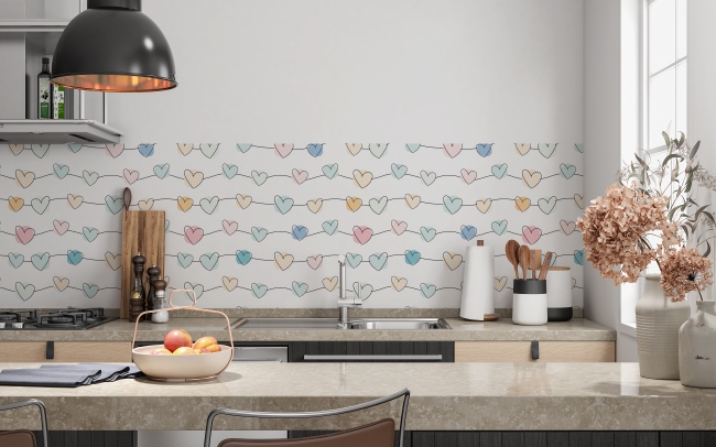 Küchenrückwand Herzkette in Pastell