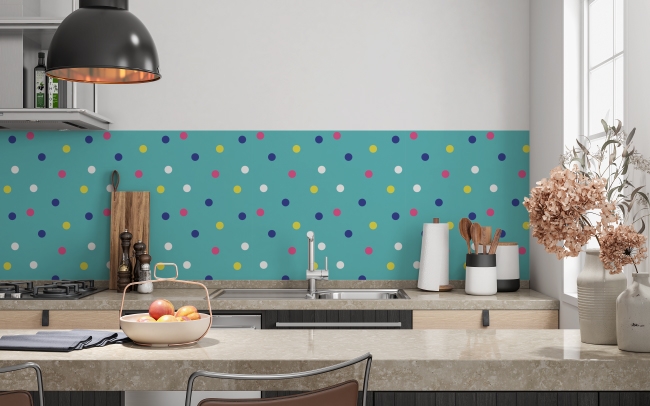 Küchenrückwand Konfetti Punkte Blau
