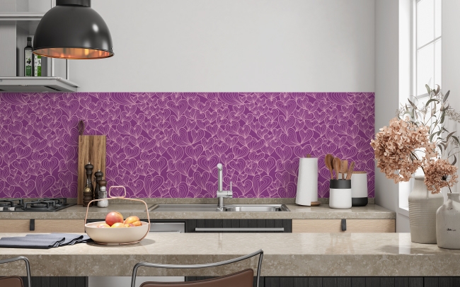 Küchenrückwand Violett Doodle Herze