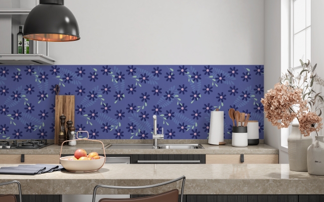 Küchenrückwand Blaue Blumenwelt