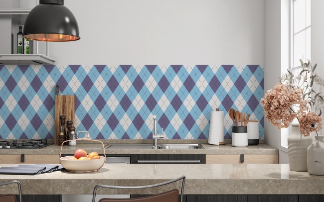Küchenrückwand Blau Lila Rauten