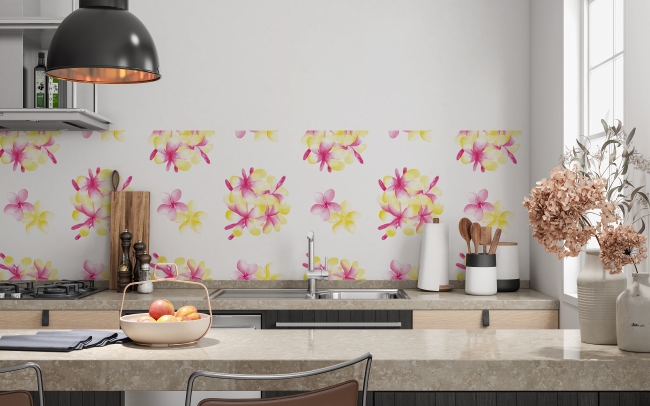 Küchenrückwand Aquarell Plumeria Blüten