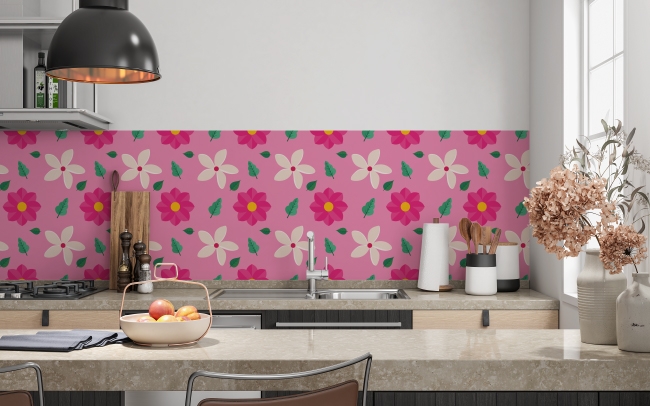 Küchenrückwand Pinke Botanische Blumen