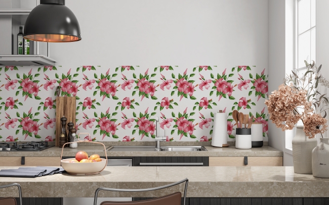 Küchenrückwand Aquarell Hibiskus Blume