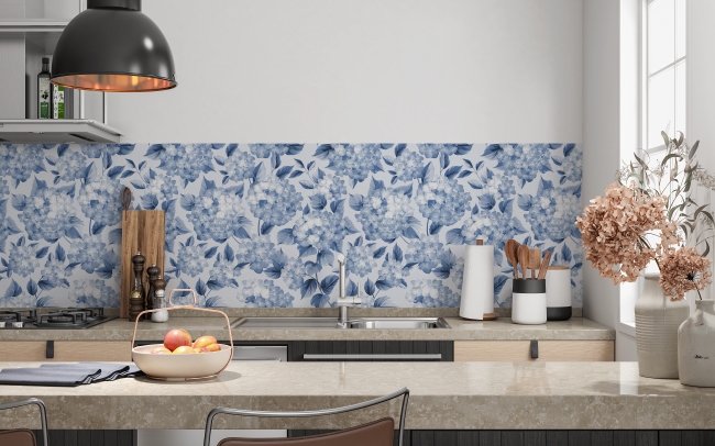 Küchenrückwand Blaue Hortensien