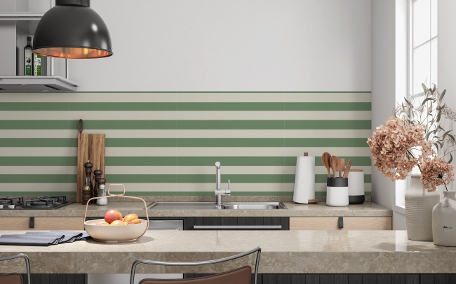 Küchenrückwand Grün Beige Balken