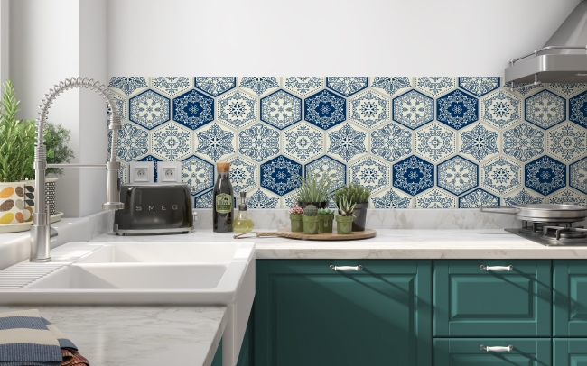 Keramik Mosaik Fliese Hexagon patchwork grau blau Küche 11H-0004_b 