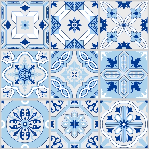 Küchenrückwand Blaue Mosaik Patchwork