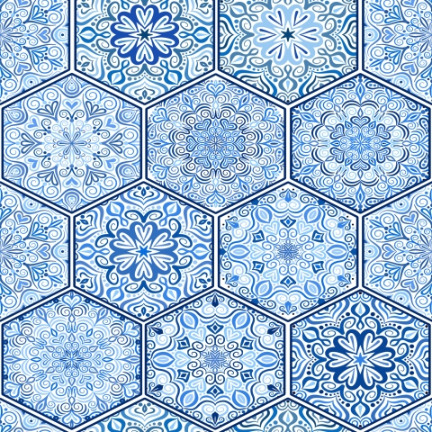 Küchenrückwand Blaue Hexagon Patchwork