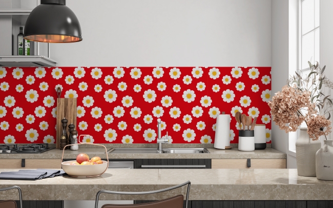 Spritzschutz Küche Rot Gänseblümchen