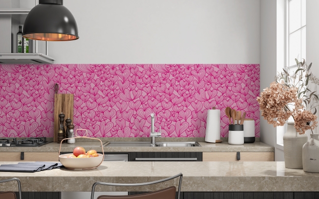 Spritzschutz Küche Pink Herze Doodle Style