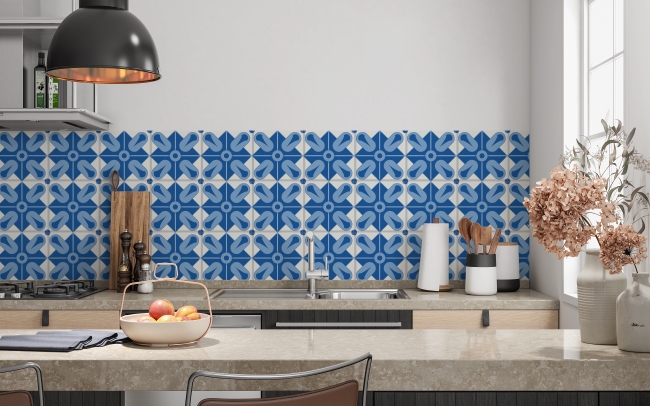 Spritzschutz Küche Blaue Fliesen Motiv