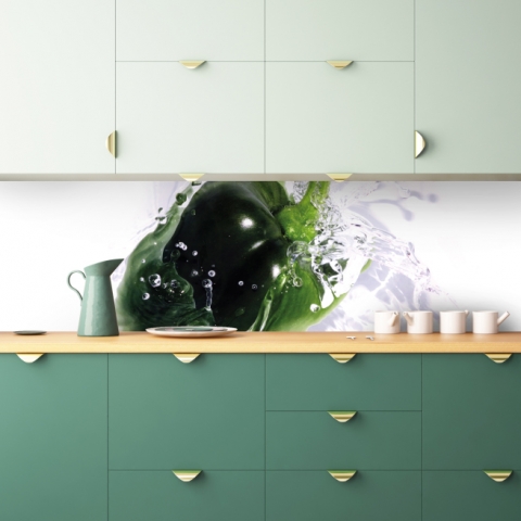Spritzschutz Küche Grüne Paprika Splash