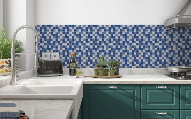 Spritzschutz Küche Mosaik Karo Blau