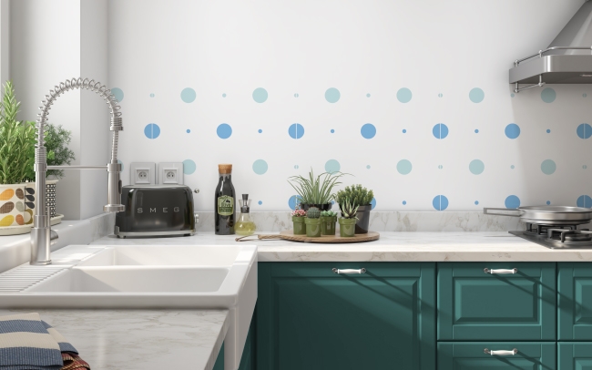 Spritzschutz Küche Blau Farbene Punkte