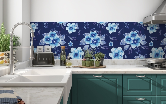 Spritzschutz Küche Blaue Eisblumen
