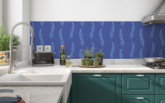 Spritzschutz Küche Blau Pflanzen Motiv