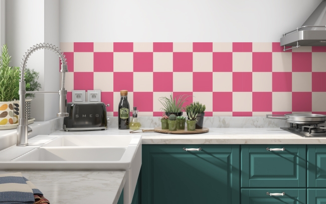 Spritzschutz Küche Pink Retro Karo