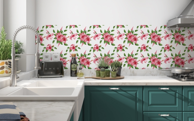 Spritzschutz Küche Aquarell Hibiskus Blume