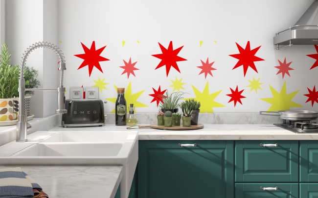 Spritzschutz Küche Rot Gelb Sterne